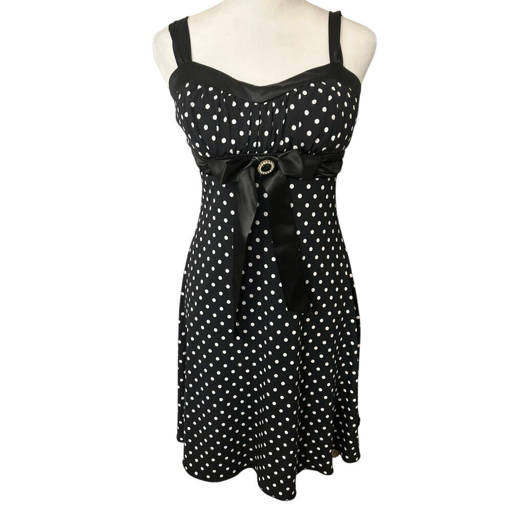 My Michelle Y2K Black White Polka Dot Mini Dress Milkmaid Retro Pin Up Small